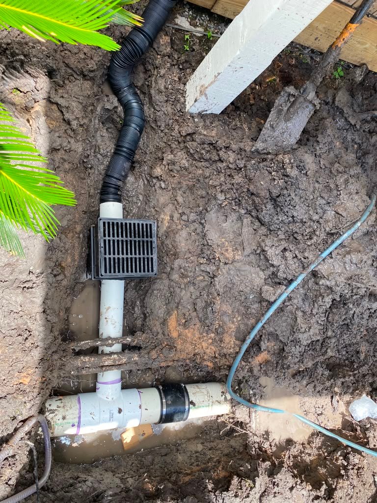 Yard drainage installation at a residential property